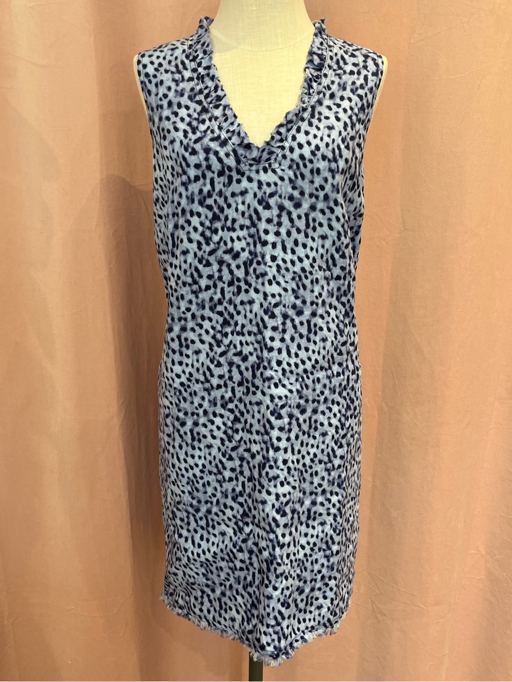 NWT Tommy Bahama Lagoon Leopard Shift Dress Island Navy Blue Linen Size L
